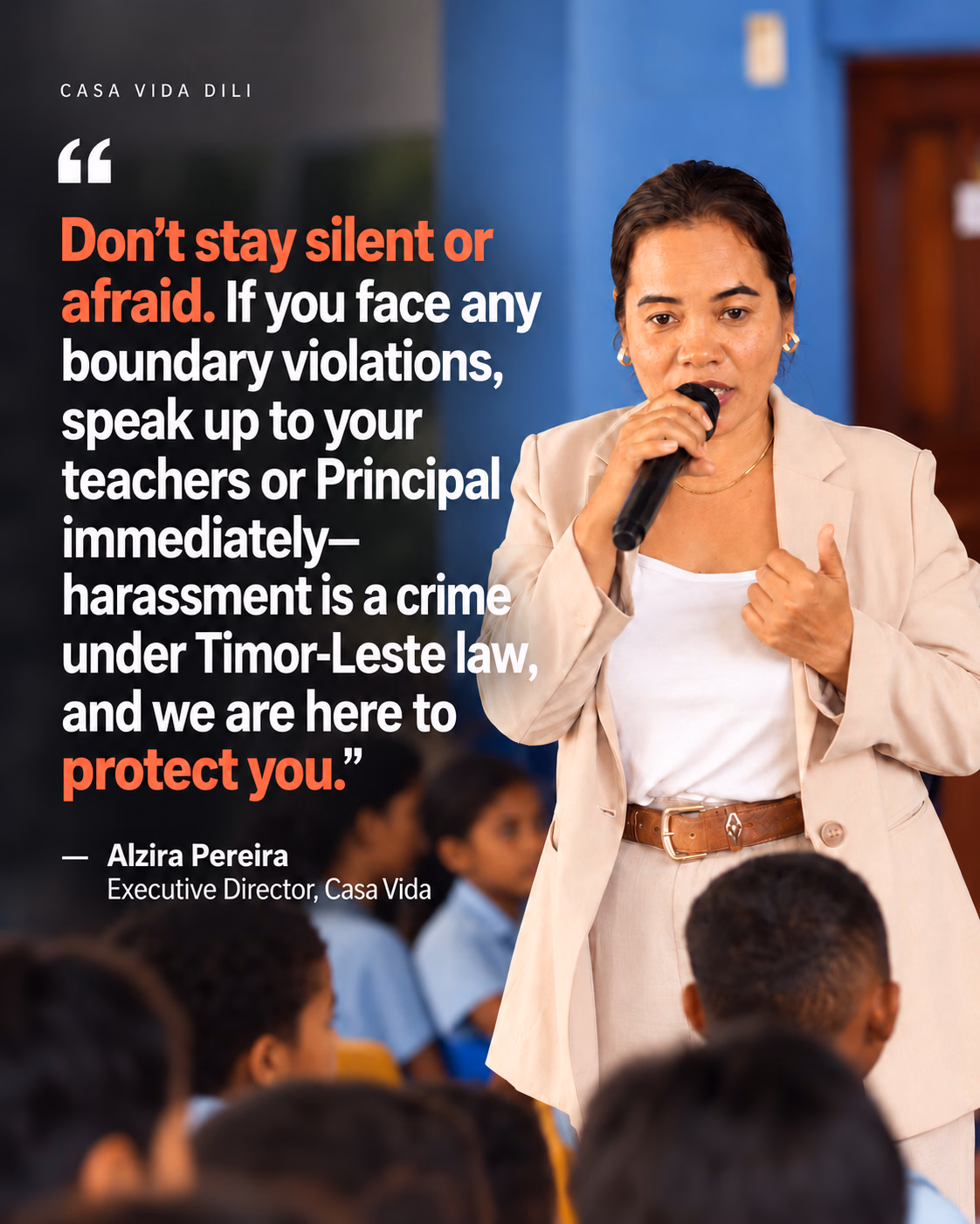 Quote card from Casa Vida Executive Director Alzira Pereira